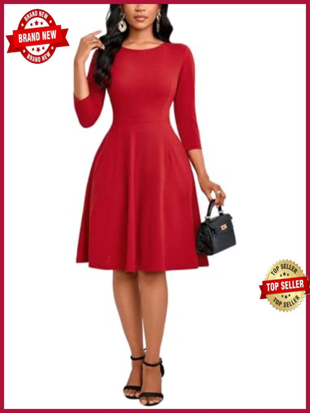 Flowy Maxi Dress Crew Neck Draped Loose Swing Pleated Dresses with Pockets